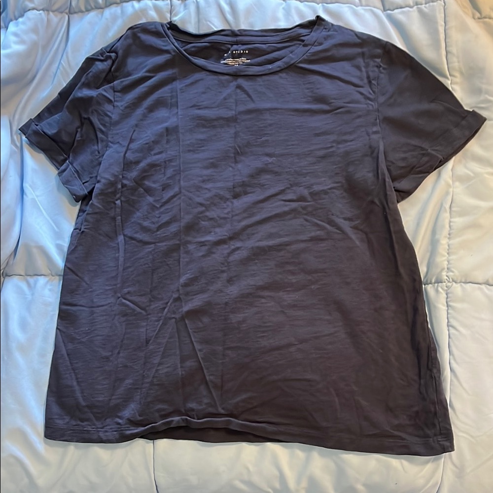 Navy Crew Neck Shirt with Cuffed Sleeves